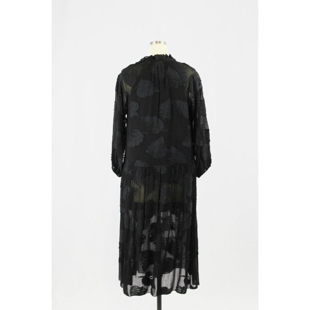 Aritzia WILFRED Dufour Black Sheer Leaf Jacquard Midi Peasant Dress, Size S - Picture 3 of 16
